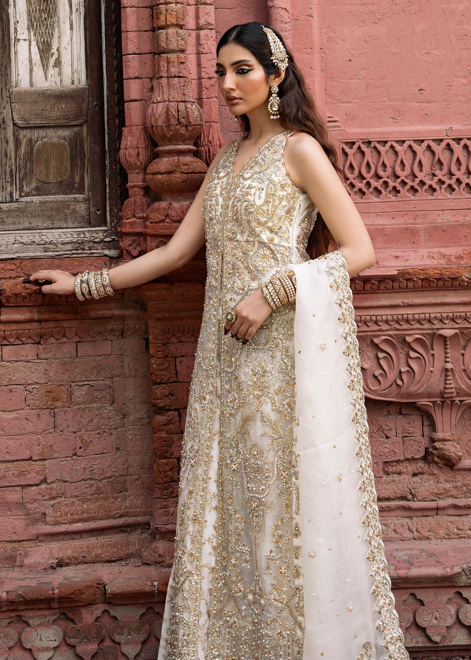 Ivory Embellished Kathan Organza Sharara (3-Piece) - Image 7