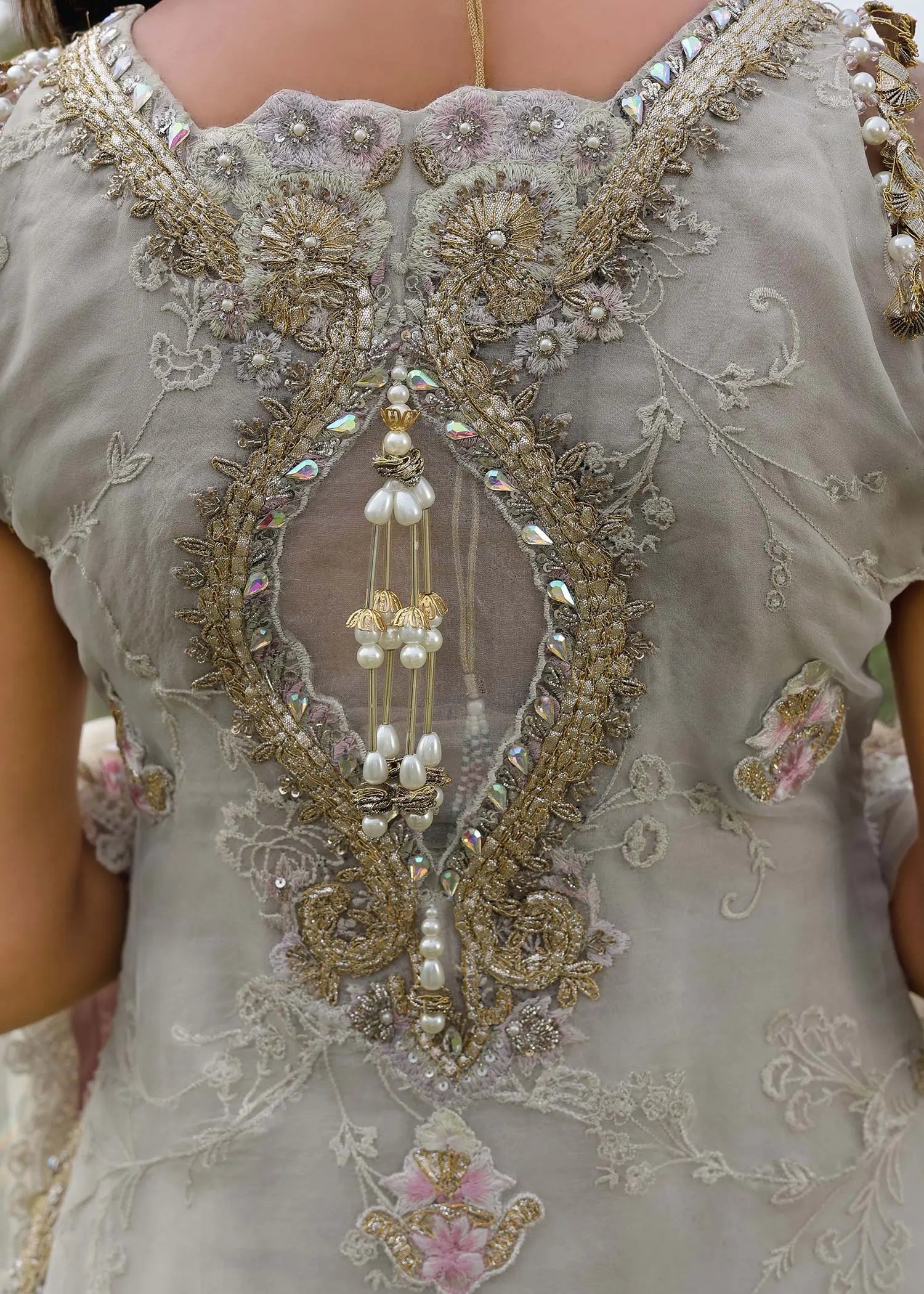 Ivory Shipshi Embellished Organza Sharara Set (3-Piece) - Image 4