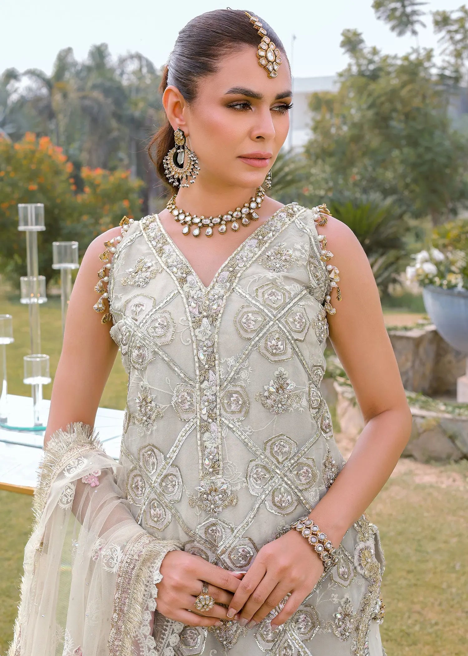 Ivory Shipshi Embellished Organza Sharara Set (3-Piece) - Image 6