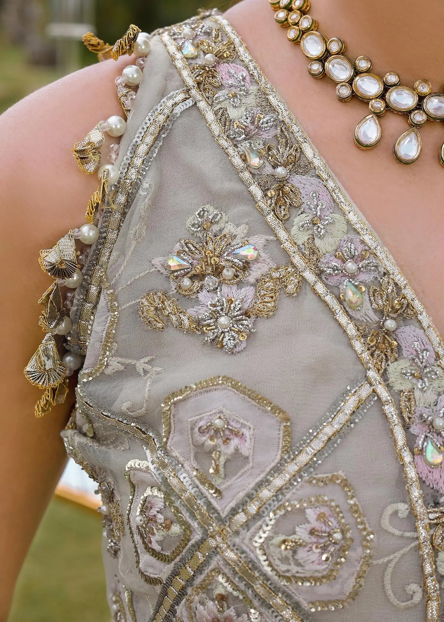 Ivory Shipshi Embellished Organza Sharara Set (3-Piece) - Image 7