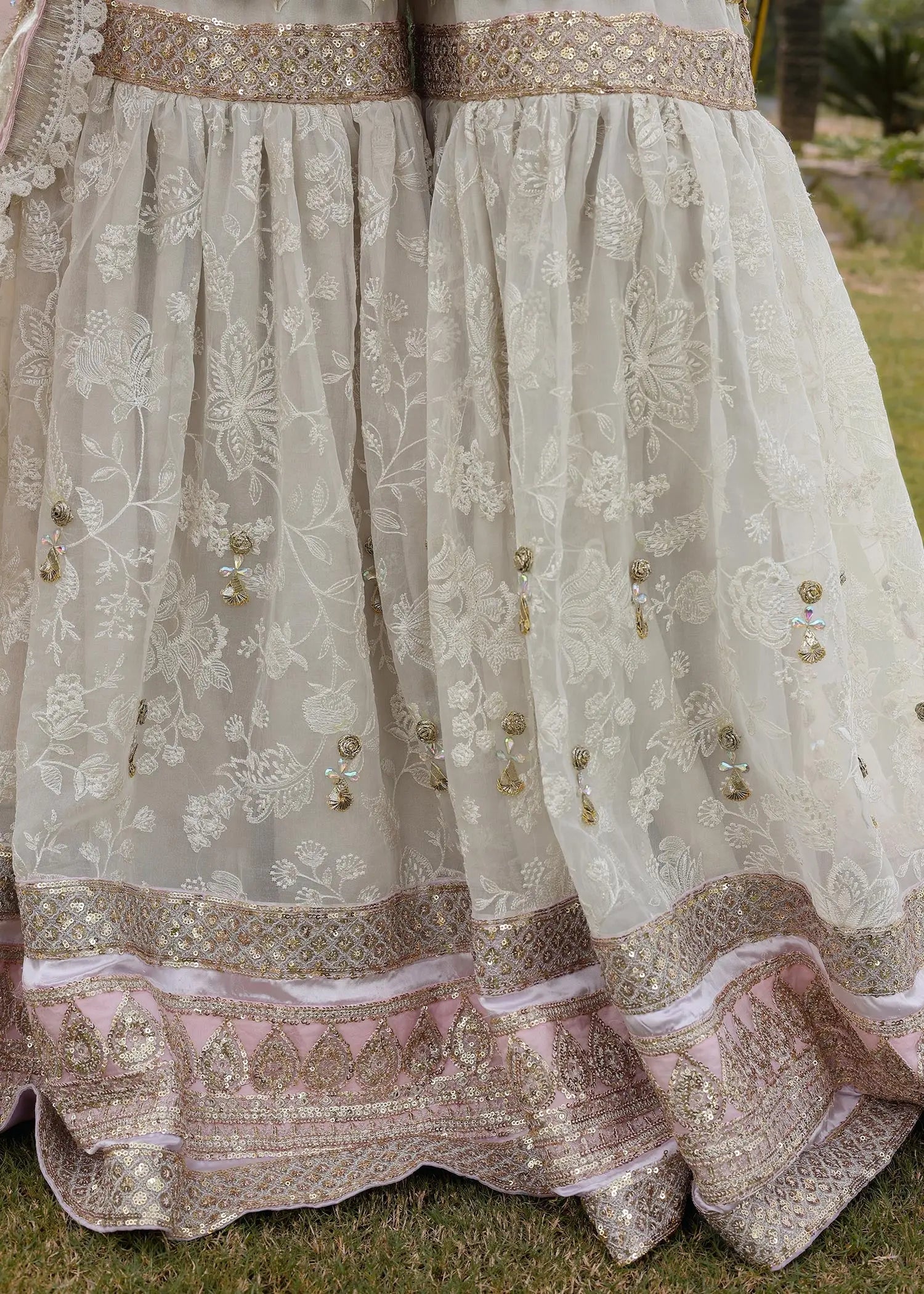 Ivory Shipshi Embellished Organza Sharara Set (3-Piece) - Image 8