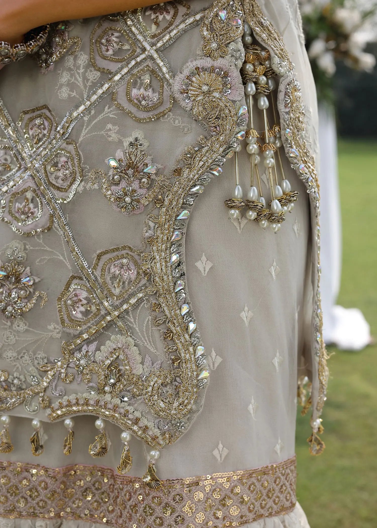 Ivory Shipshi Embellished Organza Sharara Set (3-Piece) - Image 9