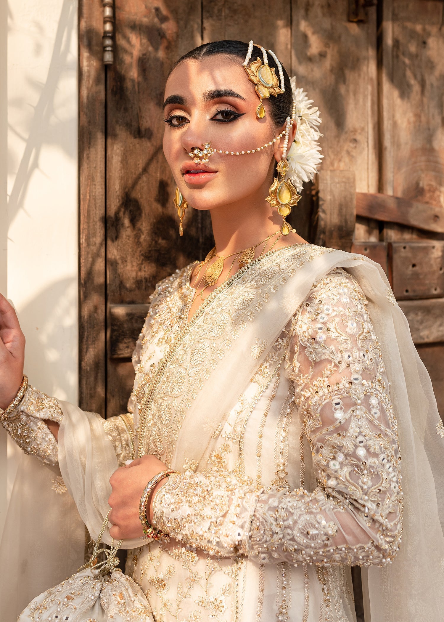 Ivory Gold Embroidered Organza Sharara (3-Piece) - Image 5