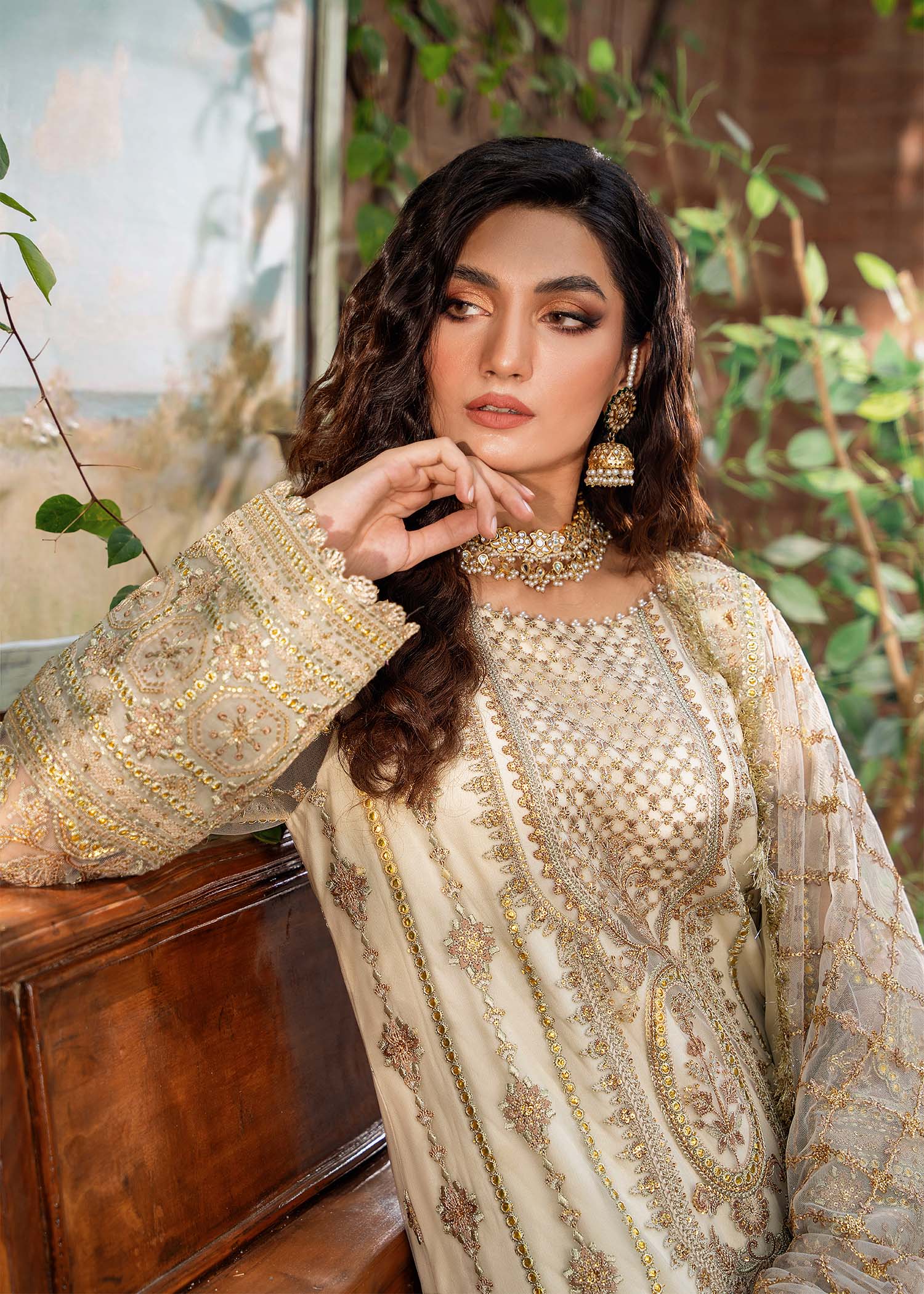 Ivory Embroidered Net & Organza Sharara (3-Piece) - Image 4