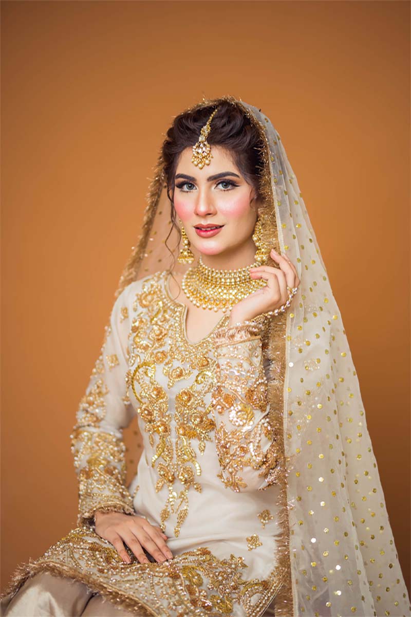 Pakistani Ivory Zardozi Organza Sharara Dress (3-Piece) - Image 2