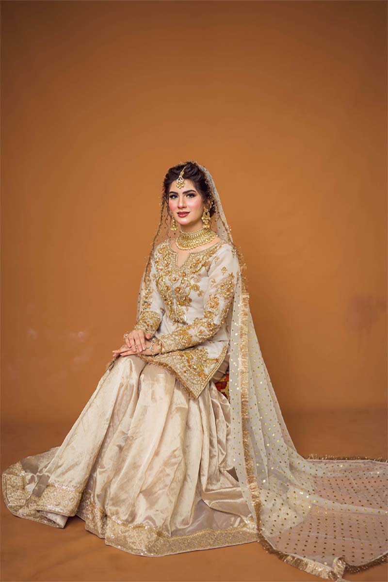 Pakistani Ivory Zardozi Organza Sharara Dress (3-Piece) - Image 3
