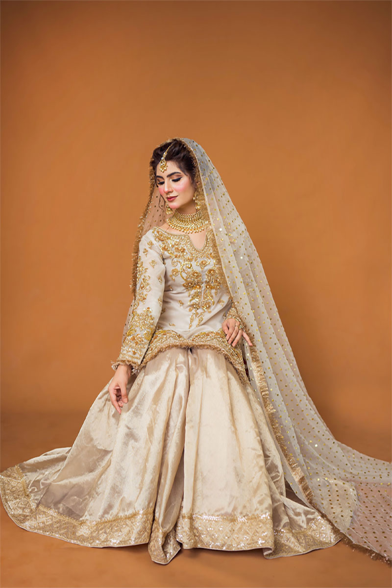 Pakistani Ivory Zardozi Organza Sharara Dress (3-Piece) - Image 6