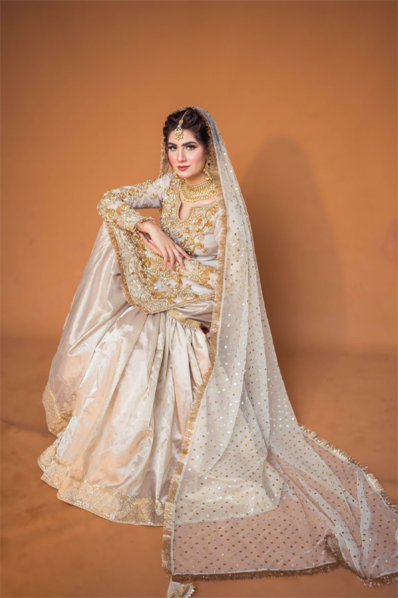 Pakistani Ivory Zardozi Organza Sharara Dress (3-Piece) - Image 8