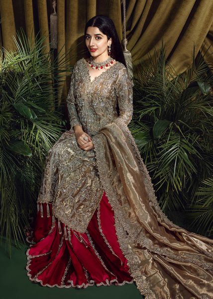 Ivory Embroidered Pure Tissue Long Shirt Sharara (3-Piece) - Image 4