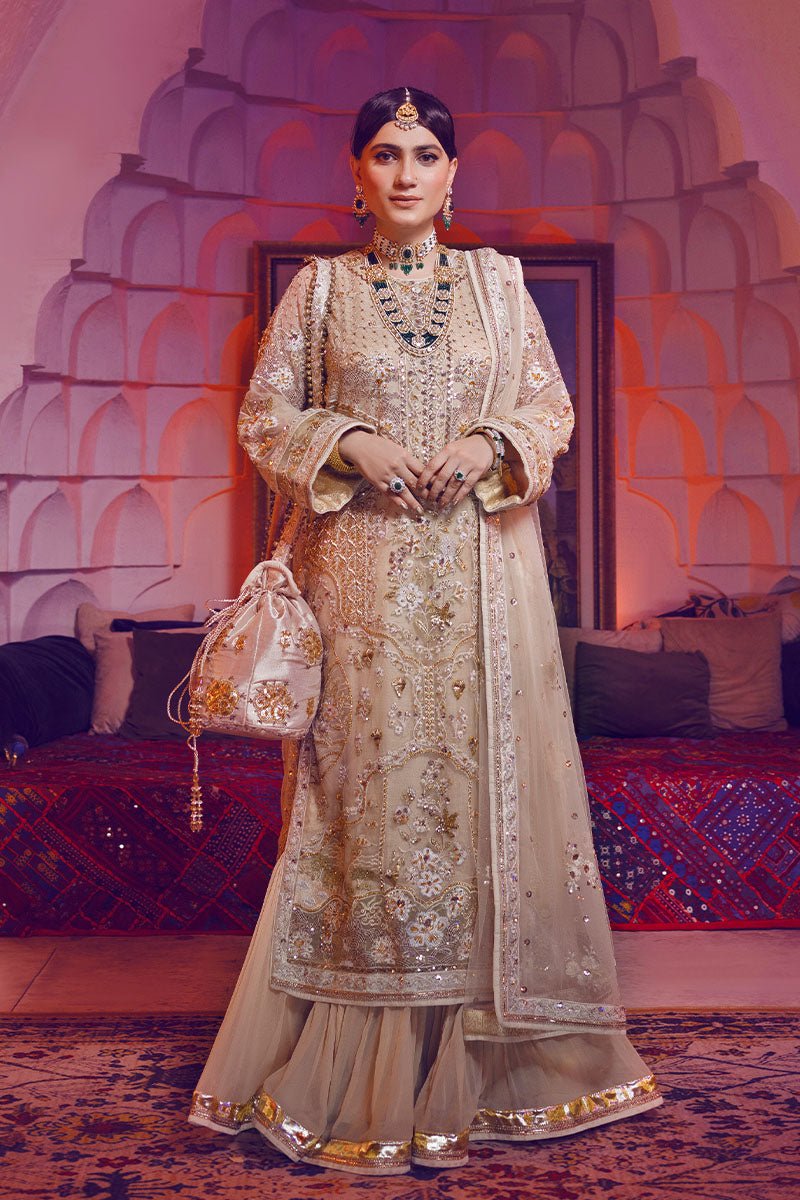 Ivory Embellished Tulle & Raw Silk Sharara (3-Piece) - Image 2