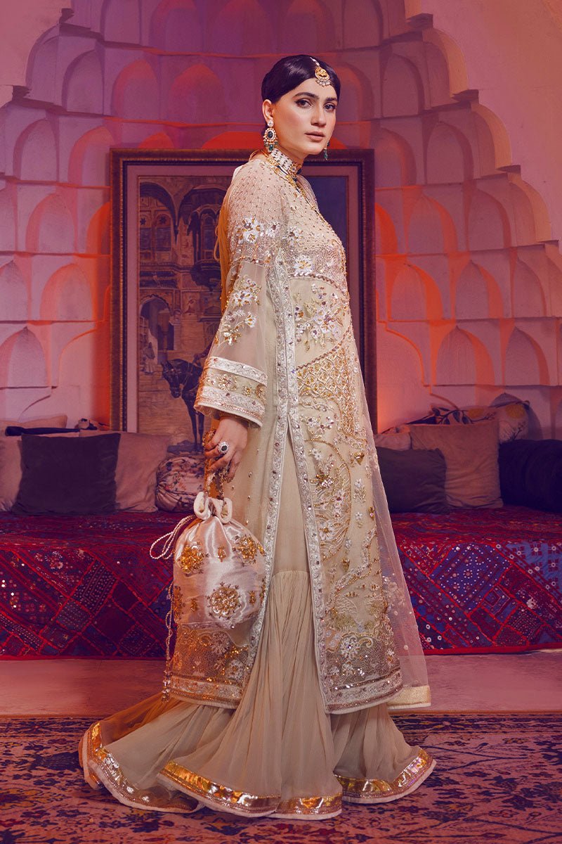 Ivory Embellished Tulle & Raw Silk Sharara (3-Piece) - Image 3
