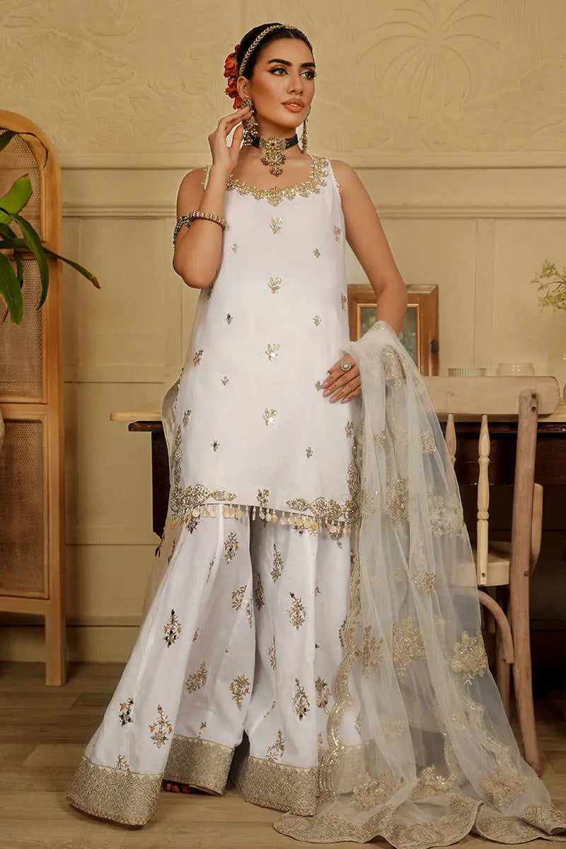 Ivory Mirror-Gota Raw Silk Sharara Set (3-Piece) - Image 1