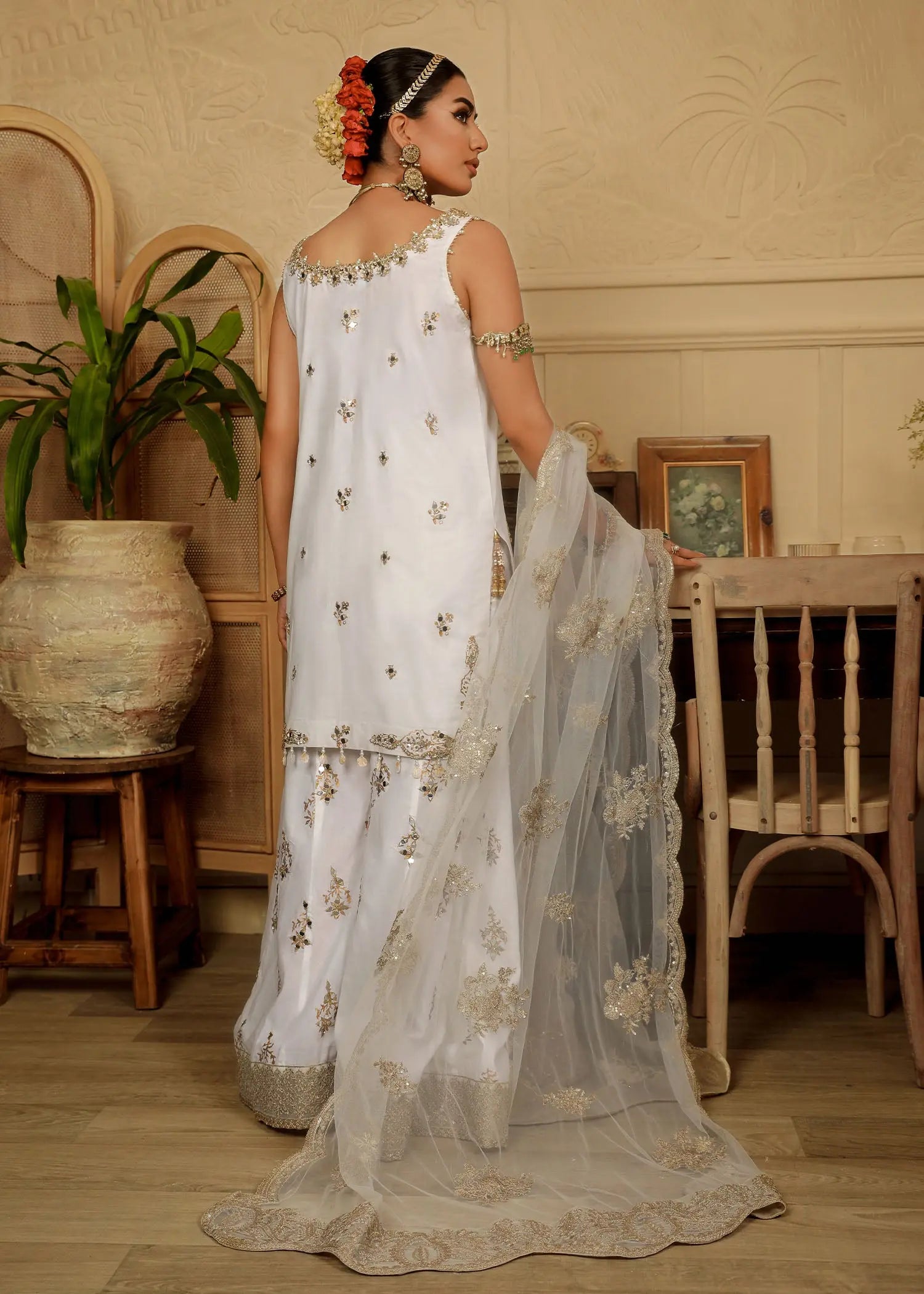 Ivory Mirror-Gota Raw Silk Sharara Set (3-Piece) - Image 10