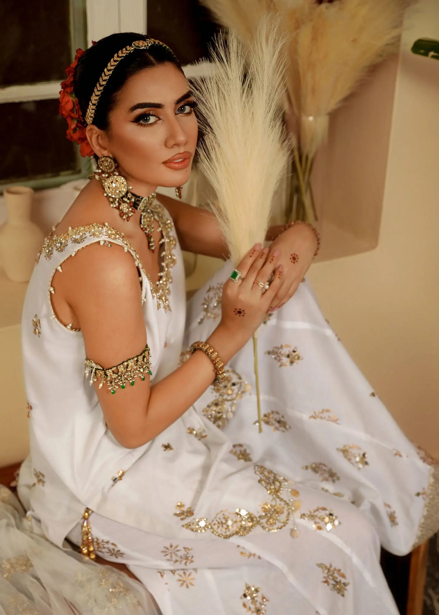 Ivory Mirror-Gota Raw Silk Sharara Set (3-Piece) - Image 4