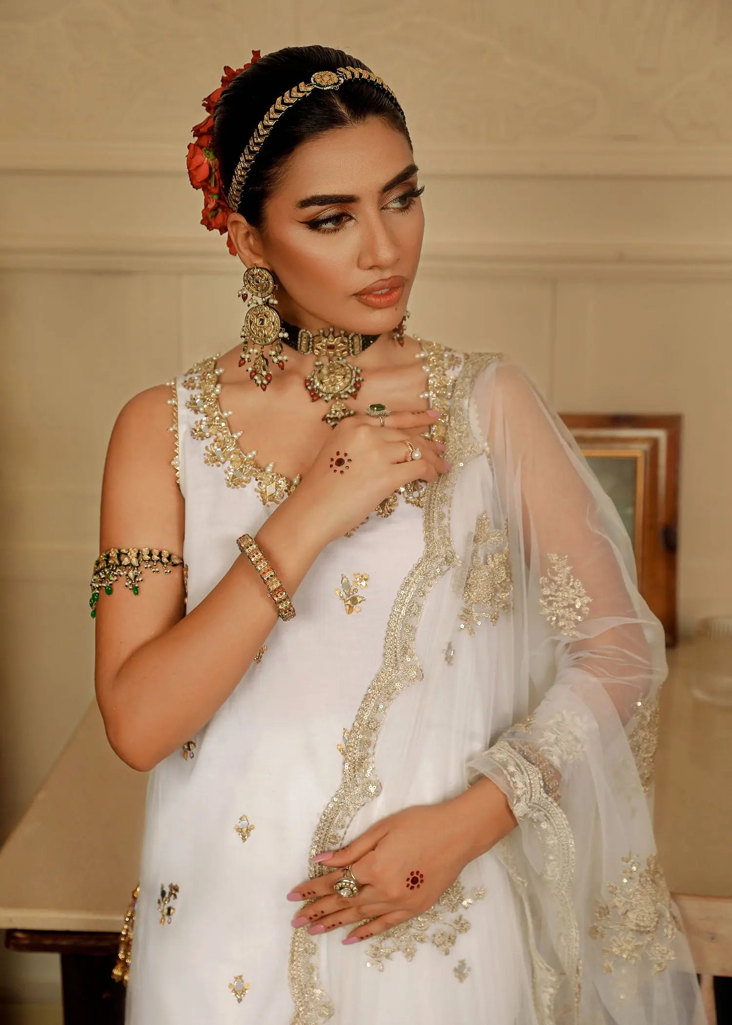 Ivory Mirror-Gota Raw Silk Sharara Set (3-Piece) - Image 7