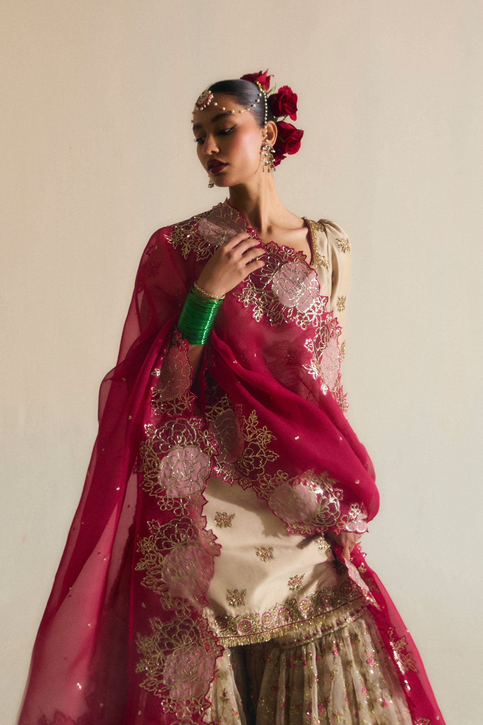 Ivory Naqshi Pitta Raw Silk Sharara (3-Piece) - Image 2