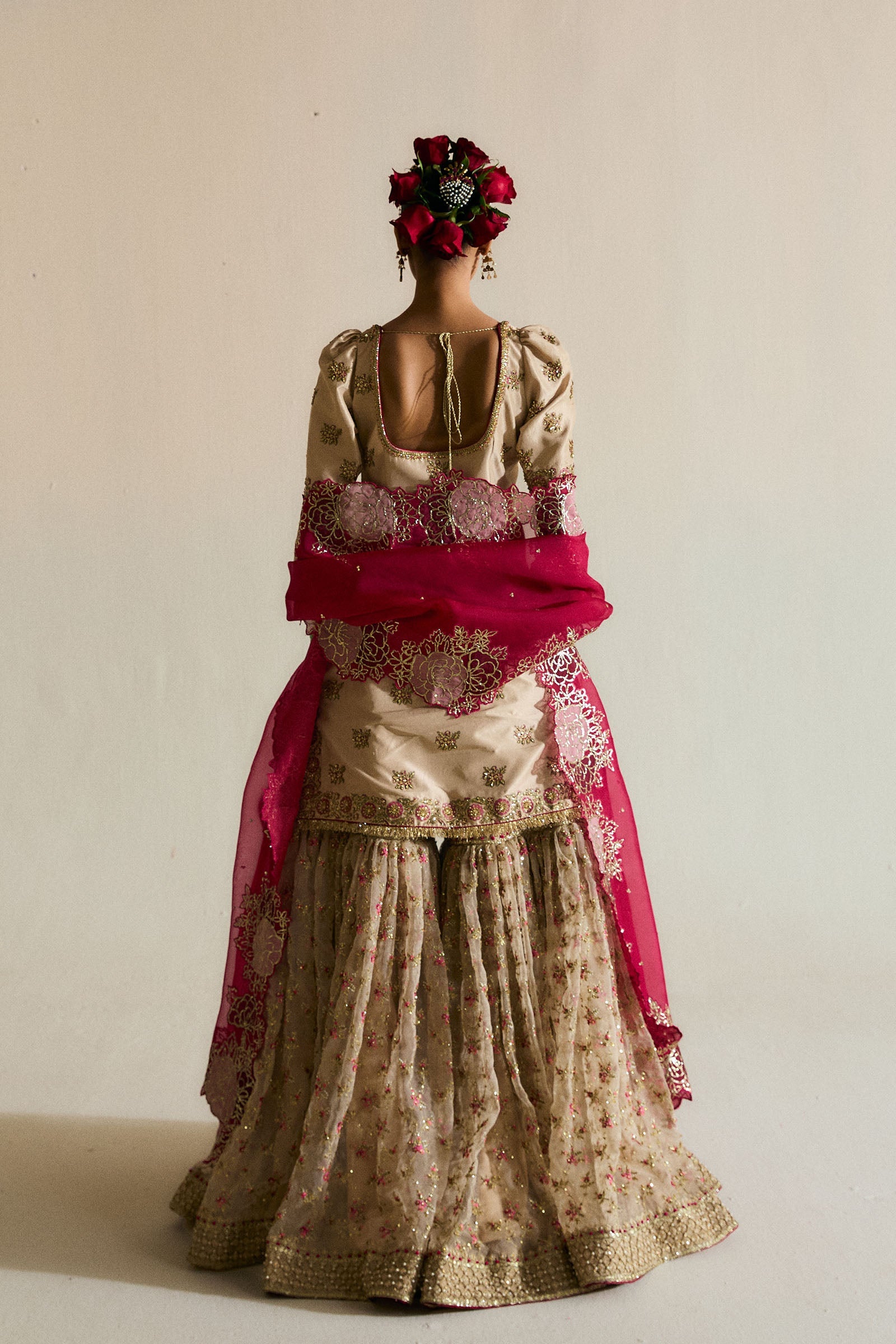 Ivory Naqshi Pitta Raw Silk Sharara (3-Piece) - Image 4