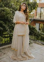 Beige Ivory Gota Embroidered Silk Sharara (3-Piece) - Image 2