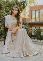 Beige Ivory Gota Embroidered Silk Sharara (3-Piece) - Image 4