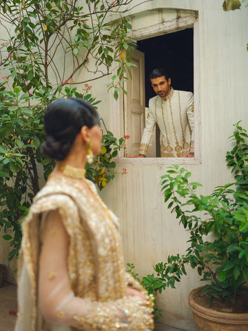 Ivory Gold Embroidered Silk Sharara (3-Piece) - Image 6