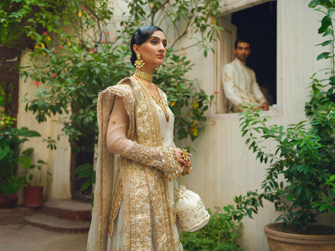 Ivory Gold Embroidered Silk Sharara (3-Piece) - Image 8