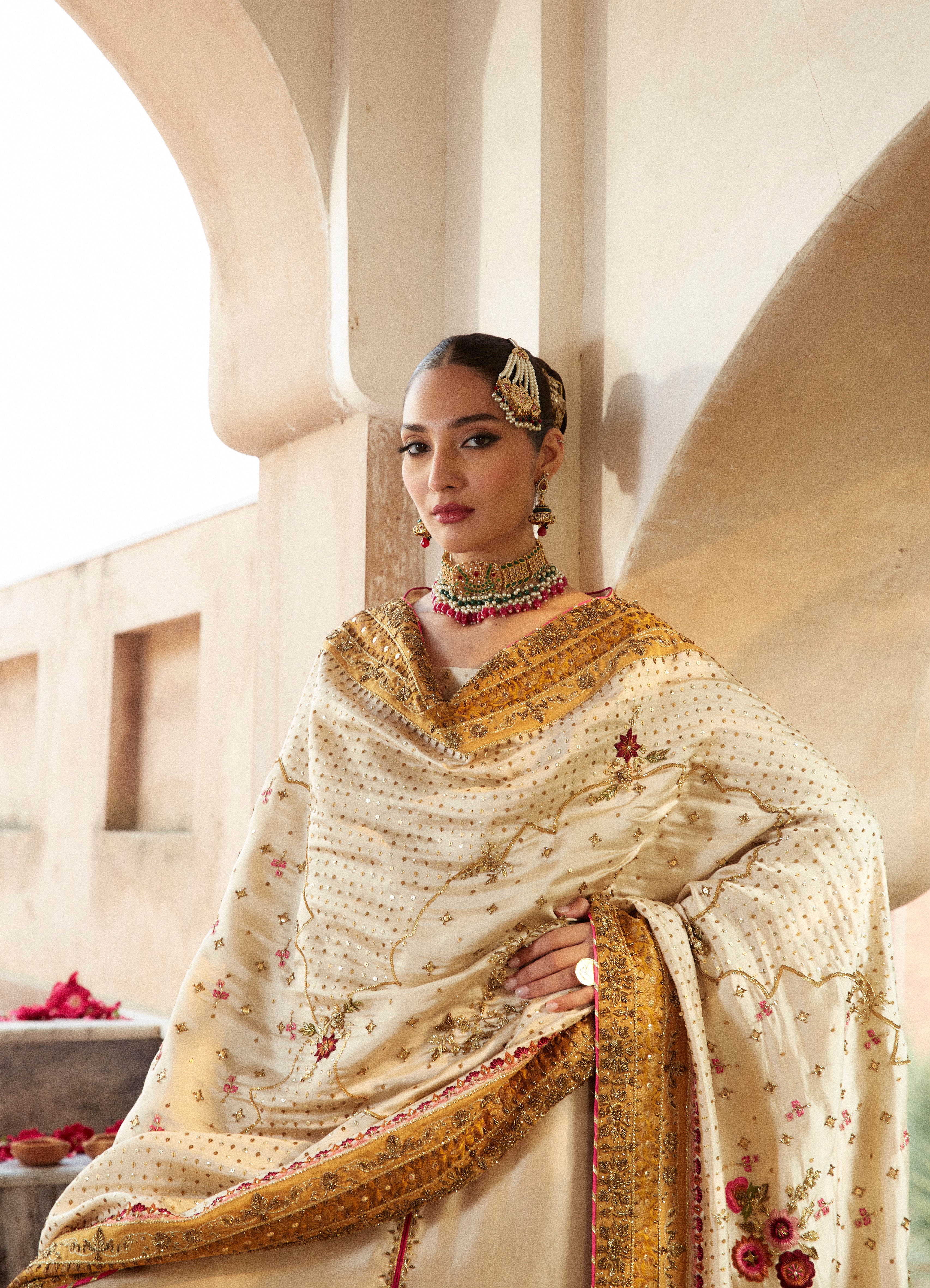 Ivory Embellished Tissue Silk Sharara (3-Piece) - Image 3