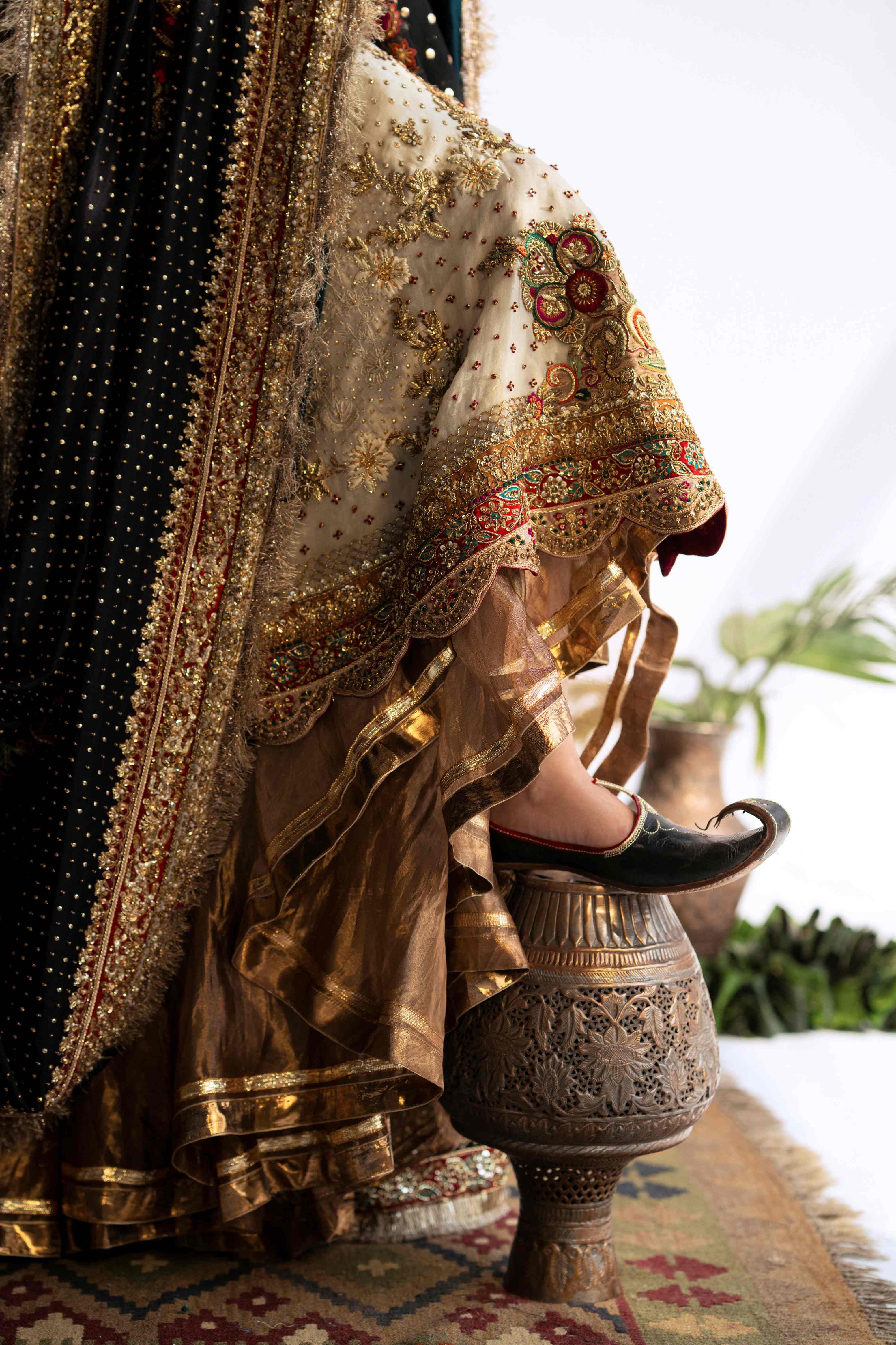 Ivory Hand-Embroidered Tissue Silk Bridal Sharara (3-Piece) - Image 3