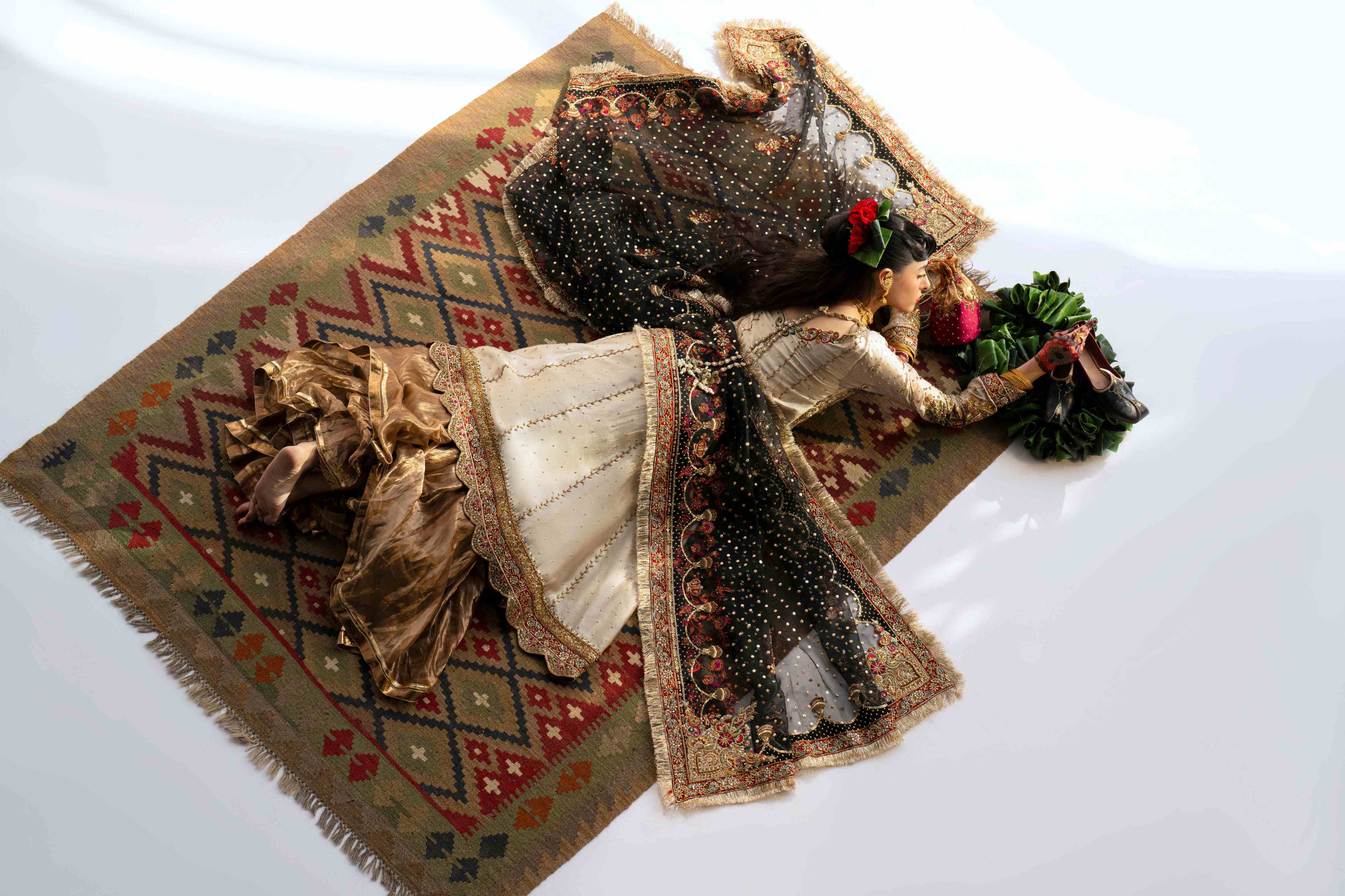 Ivory Hand-Embroidered Tissue Silk Bridal Sharara (3-Piece) - Image 5