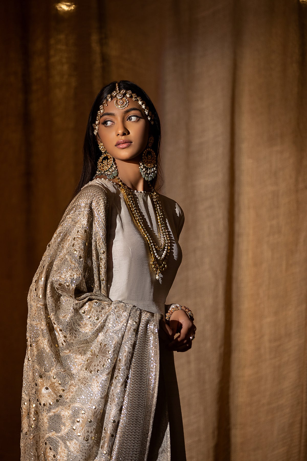 Ivory Grey Mukesh Mahsori Shawl (1-Pc) - Image 1