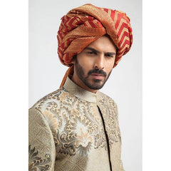 Ecru Grey Brocade Groom Sherwani (3-Piece) - Image 4