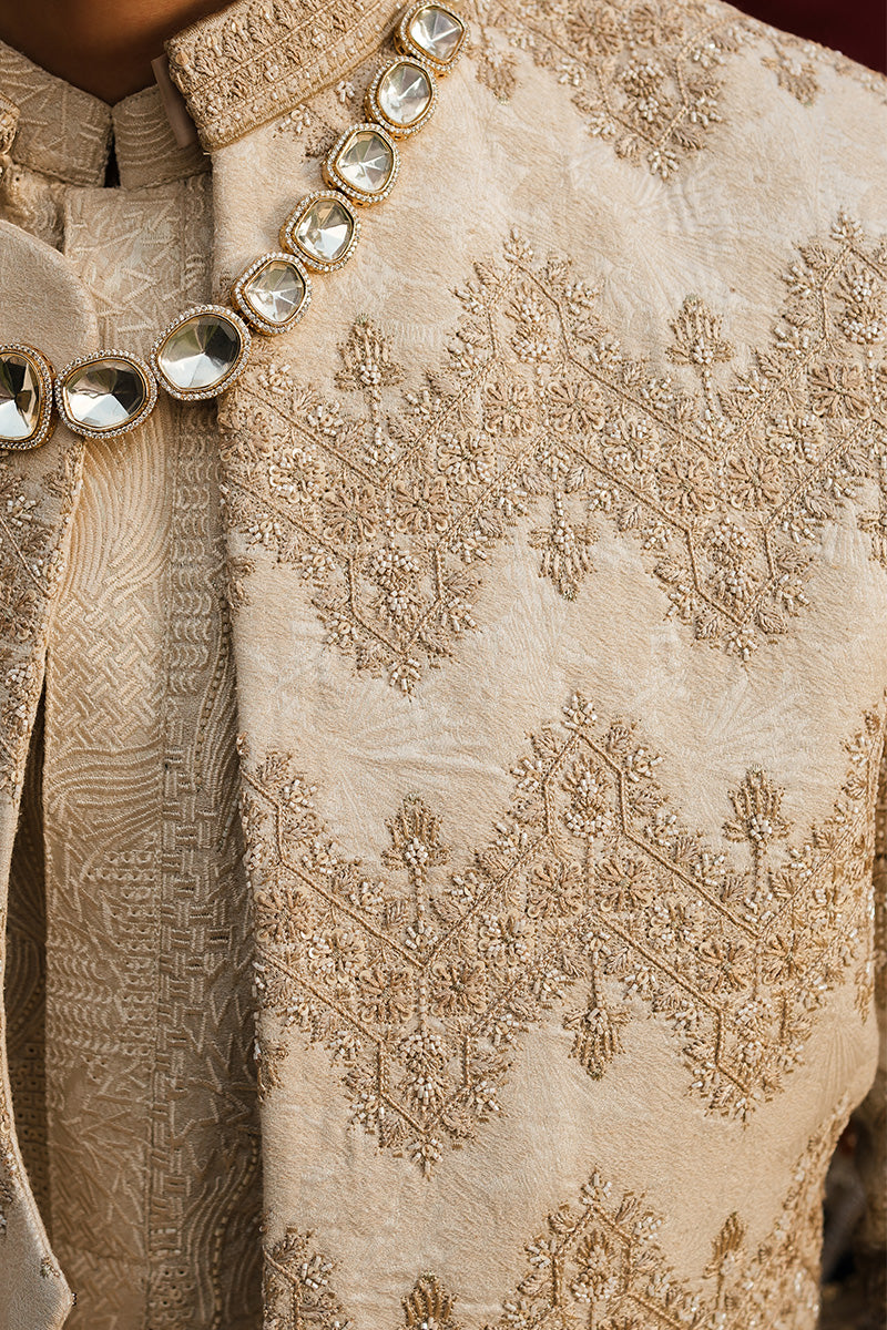 Ivory Embroidered Karandi Sherwani (3-Piece) - Image 3