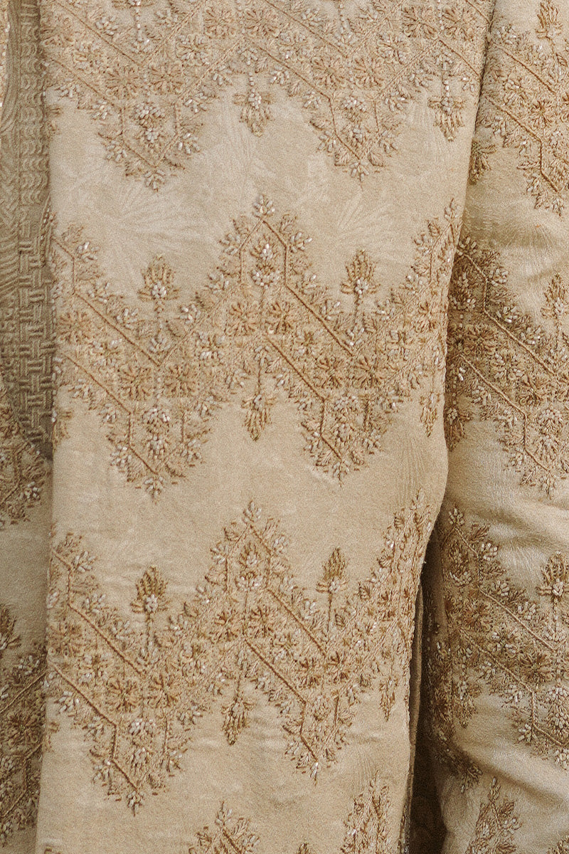 Ivory Embroidered Karandi Sherwani (3-Piece) - Image 6