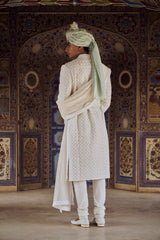 Ivory Embroidered Raw Silk Sherwani (3-Piece) - Image 2