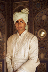 Ivory Embroidered Raw Silk Sherwani (3-Piece) - Image 3