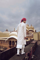 Ivory Embroidered Raw Silk Sherwani (3-Piece) - Image 3