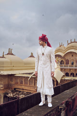 Ivory Embroidered Raw Silk Sherwani (3-Piece) - Image 4