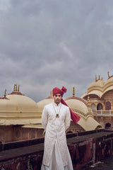 Ivory Embroidered Raw Silk Sherwani (3-Piece) - Image 6