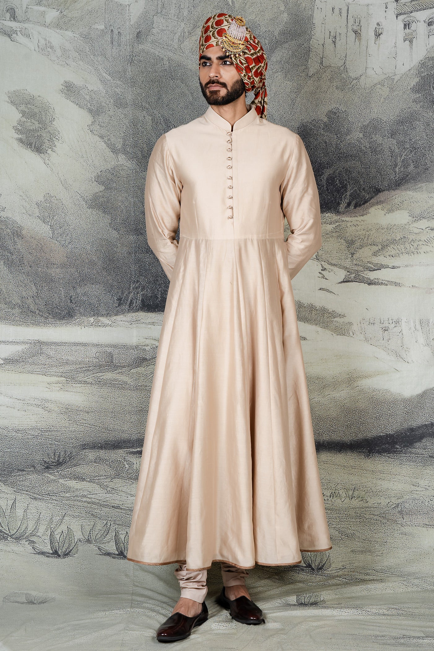 Crème Ivory Embroidered Silk Sherwani (3-Piece) - Image 6