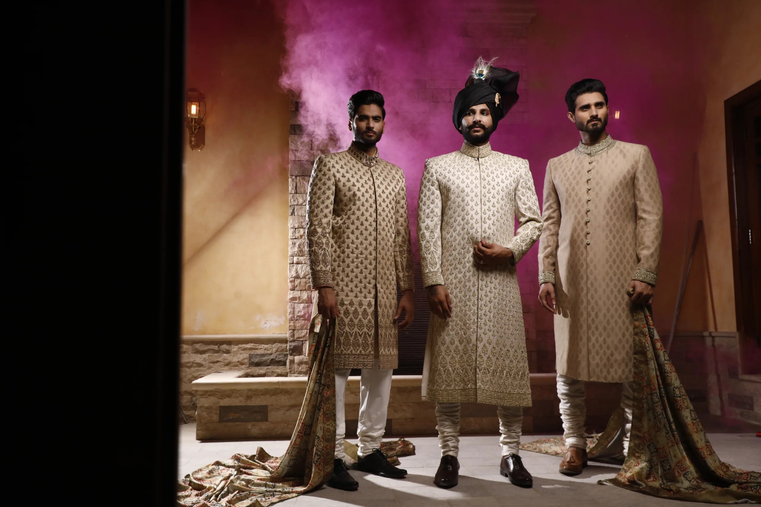 Antique White Jacquard Sherwani with Silver Embroidery (3-Piece) - Image 3