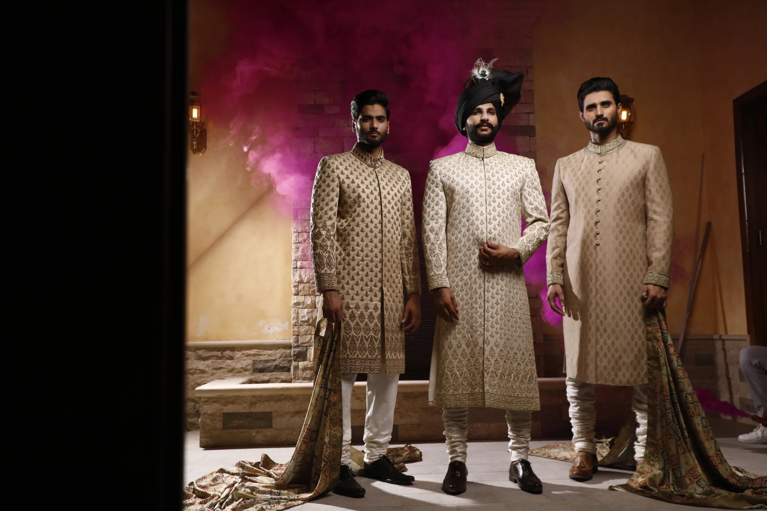 Antique White Jacquard Sherwani with Silver Embroidery (3-Piece) - Image 4