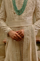Ivory Zardozi Silk Brocade Sherwani (4-Piece) - Image 3