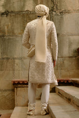 Ivory Zardozi Silk Brocade Sherwani (4-Piece) - Image 5