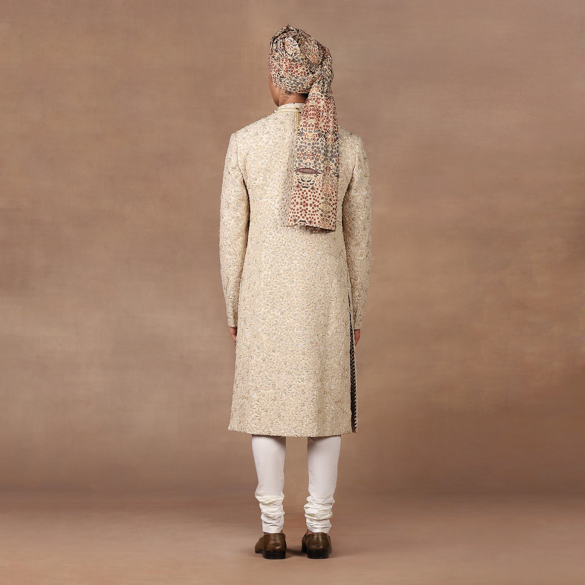 Ivory Quartz Embroidered Silk Sherwani (3-Piece) - Image 2