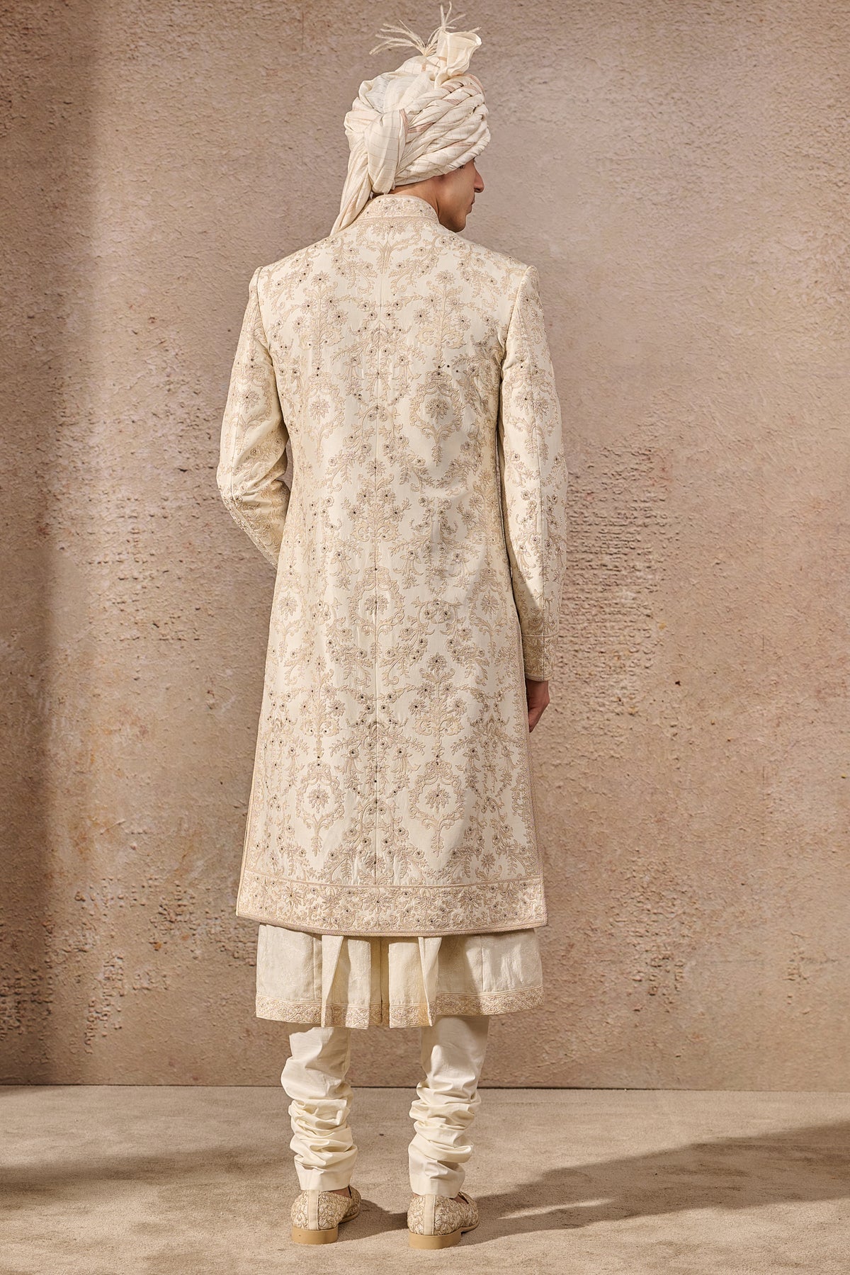 Ivory Hand-Embroidered Silk Dupion Sherwani (6-Piece) - Image 4