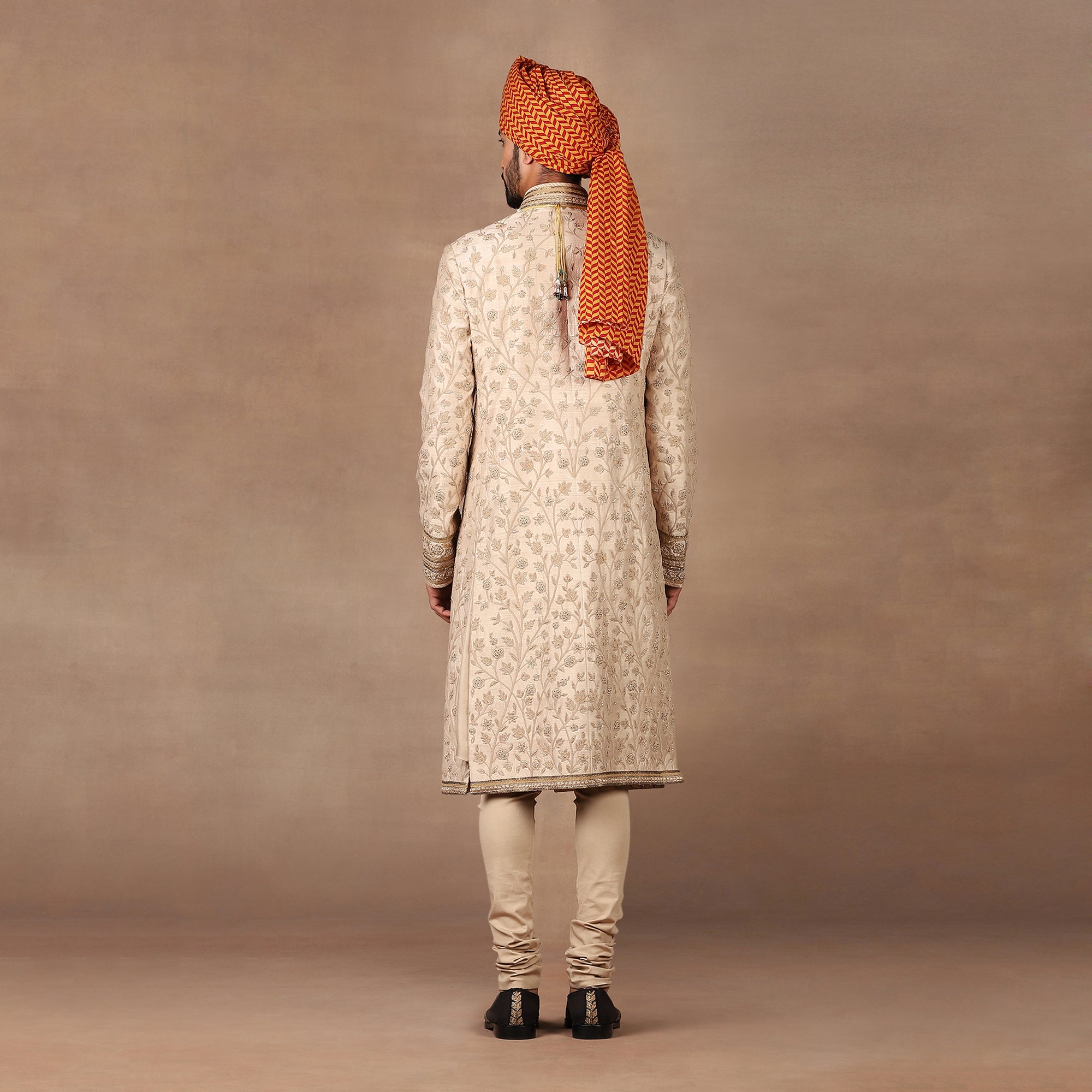 Crème Ivory Embroidered Silk Sherwani (3-Piece) - Image 2