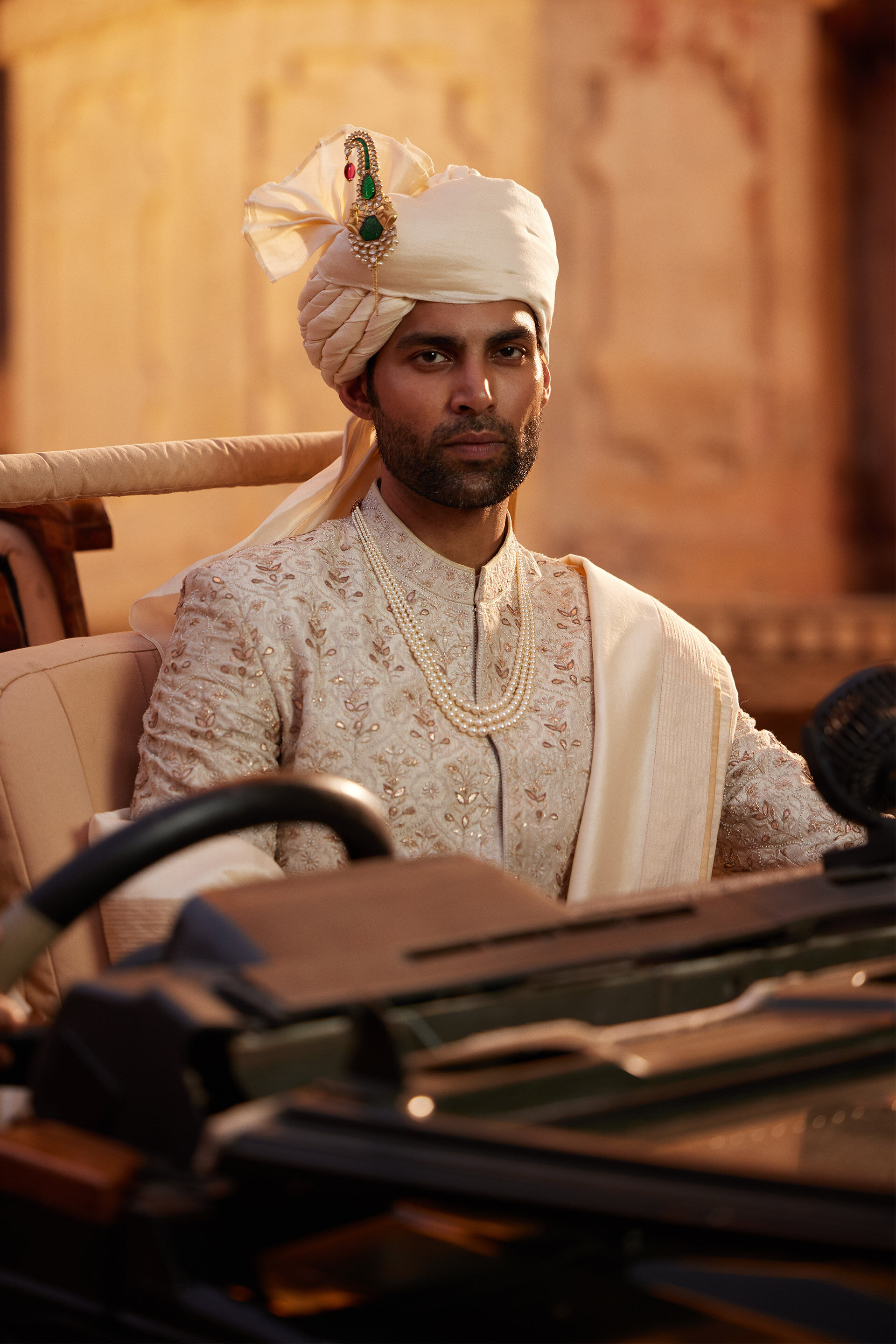 Ivory Gota Patti Aari Embroidered Silk Sherwani (3-Piece) - Image 6