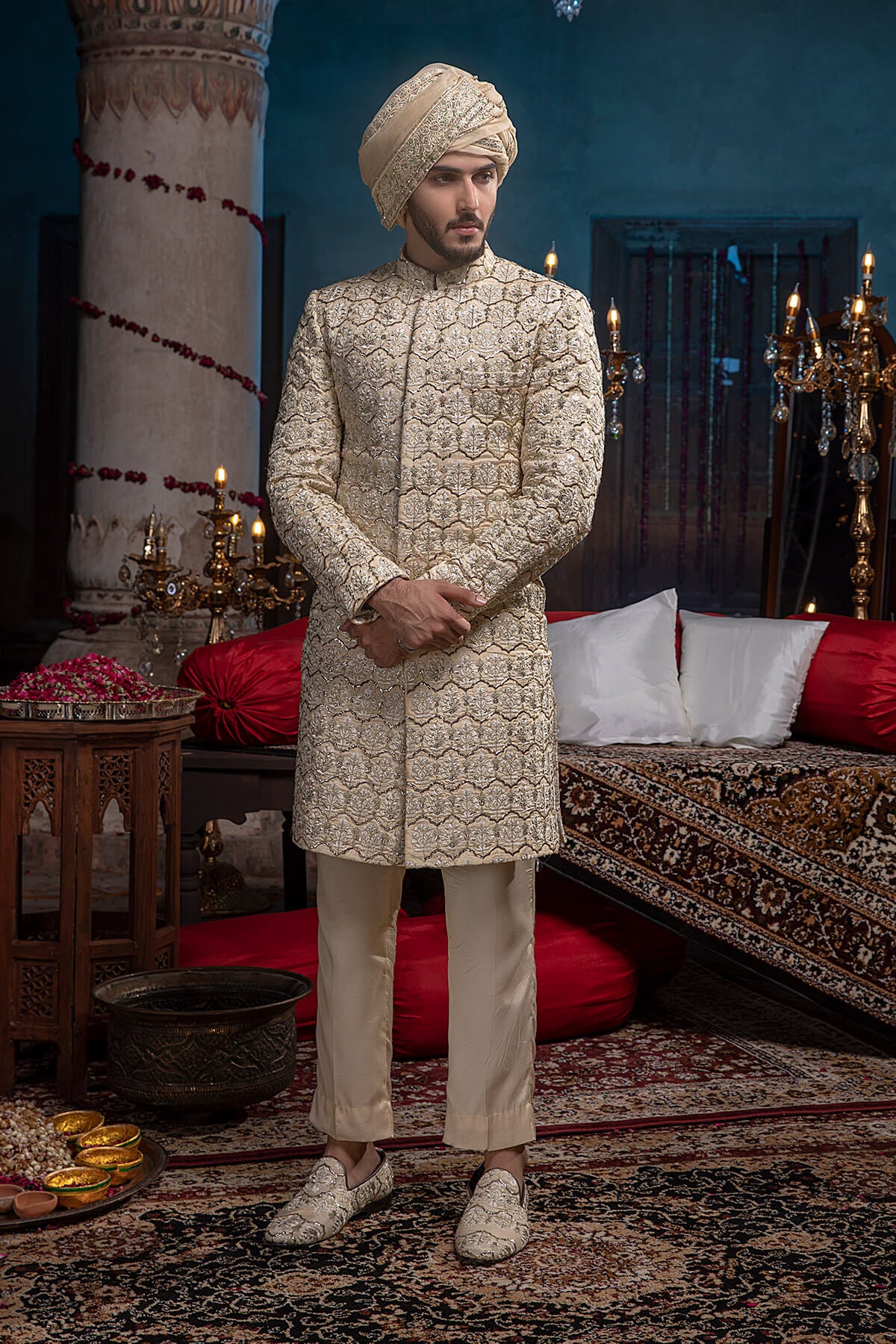 Ivory Embroidered Silk Sherwani (2-Piece) - Image 1