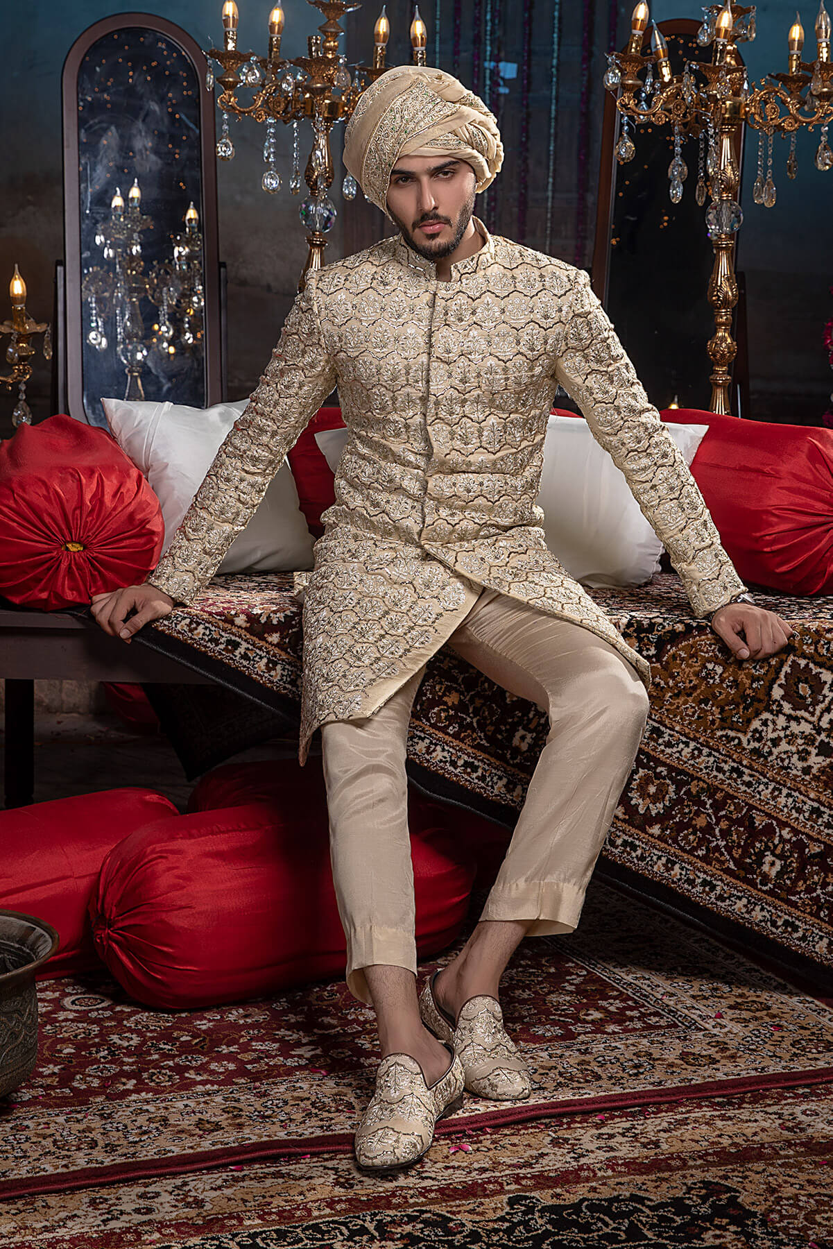 Ivory Embroidered Silk Sherwani (2-Piece) - Image 4