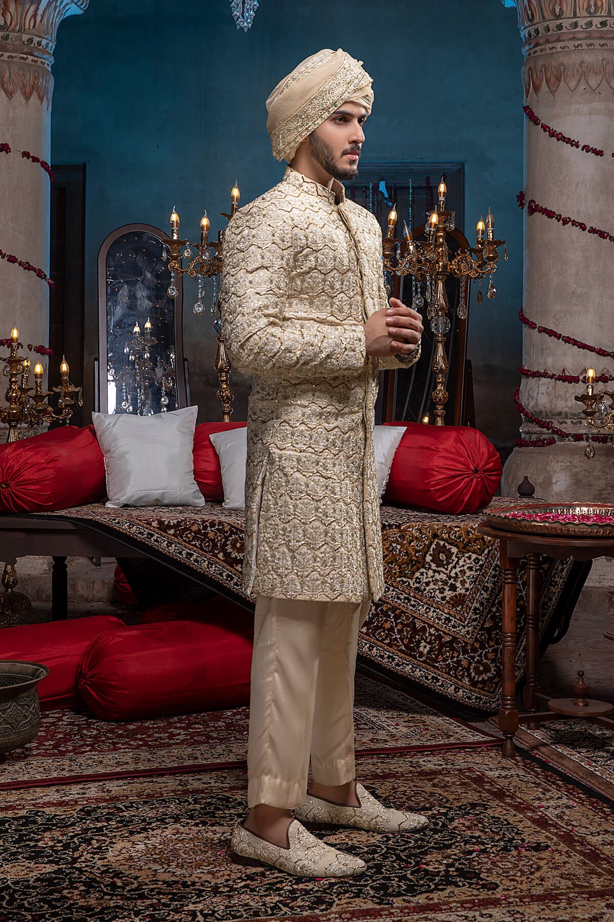Ivory Embroidered Silk Sherwani (2-Piece) - Image 5