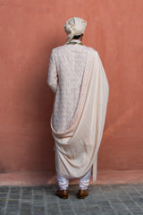 Nude Embroidered Taffeta Silk Sherwani (3-Piece) - Image 5